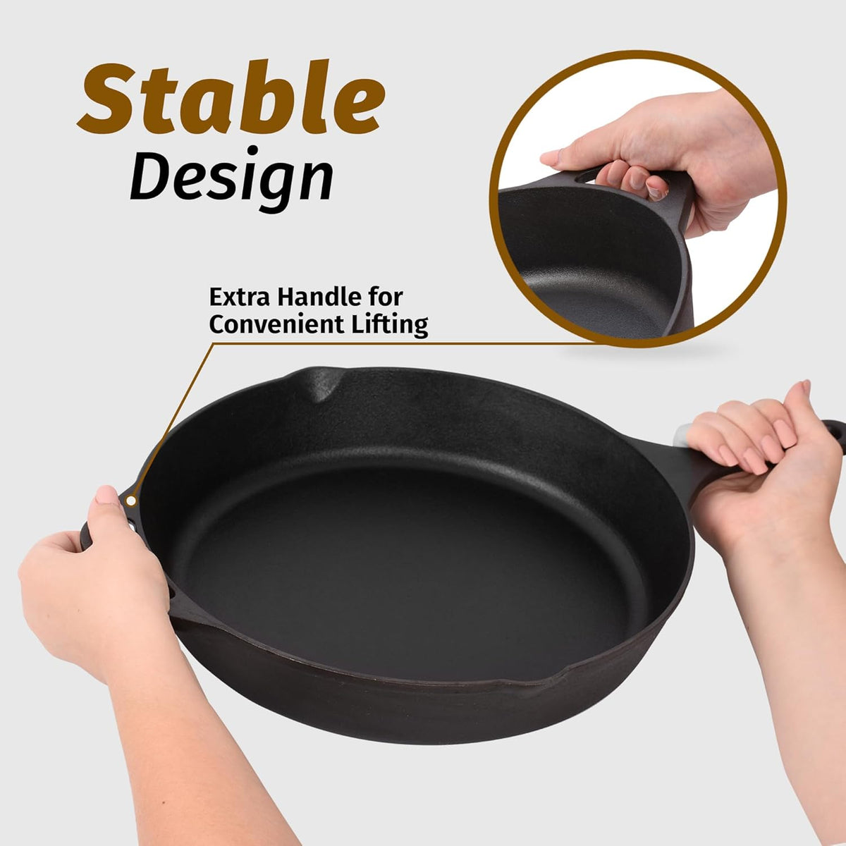 Stainless Steel Fry Pan, Pre Seasoned Cast Iron Skillet for Searing, Sautéing and Everyday Meal Prep, 2 Size Options image 6