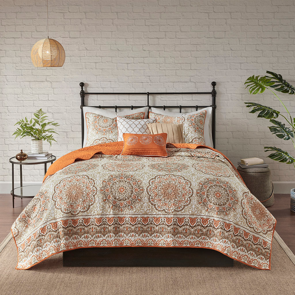 Cozy Throw Blanket, Tangiers 6 Piece Reversible Quilt Set, Machine-Washable Care for Sofas, Beds and Relaxing at Home, 2 Sizes and 2 Colors image 6