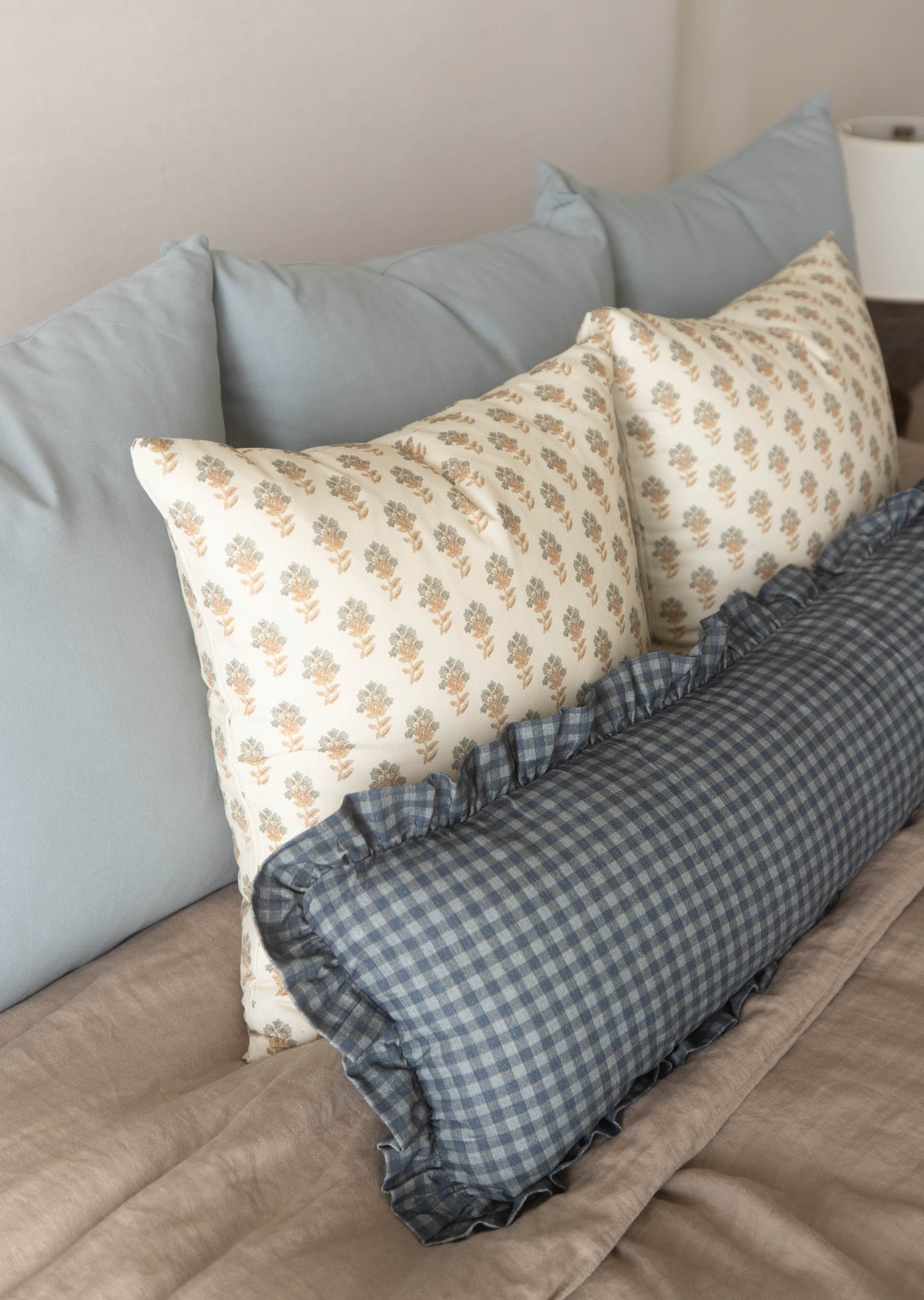 Decorative Pillow Cover, Navy Gingham Ruffle 18" 22" 26" 12x20" 12x40", Machine-Washable Care for Sofas, Beds and Living Room Accents image 7