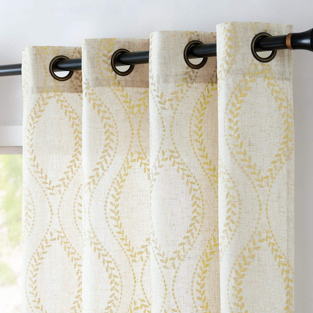 Window Curtain, Boho Leaf Embroidered Geometric Curtains (2, Machine-Washable Care for Bedrooms, Living Rooms and Home Privacy image 7