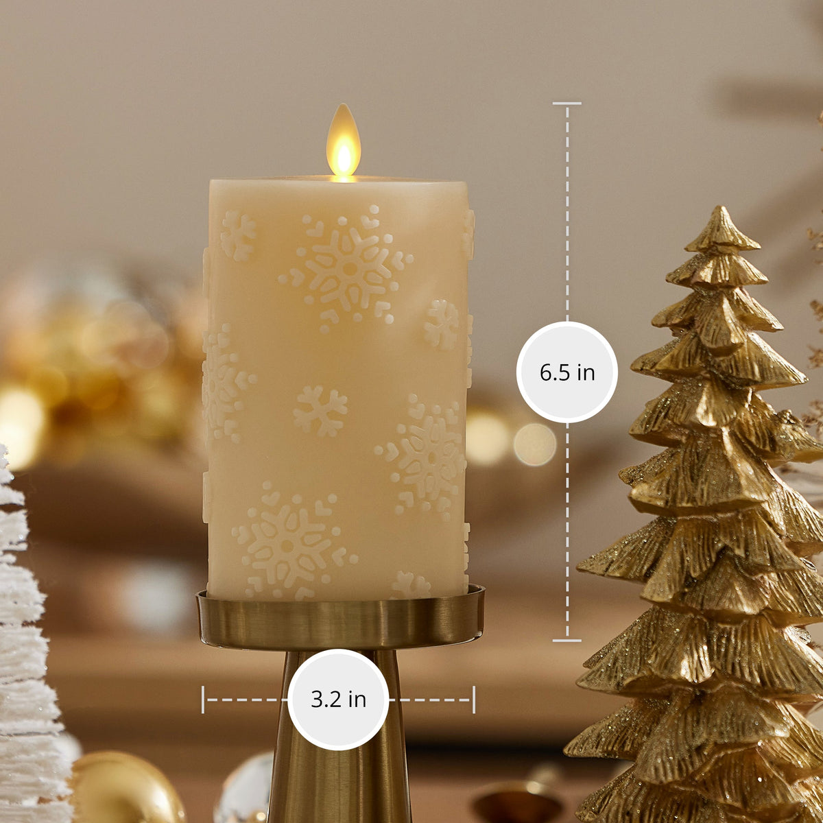 Flameless Candle, White Swan Embossed Snowflake Pillar for Mantels, Entryways and Holiday Displays, 2 Size Options image 7