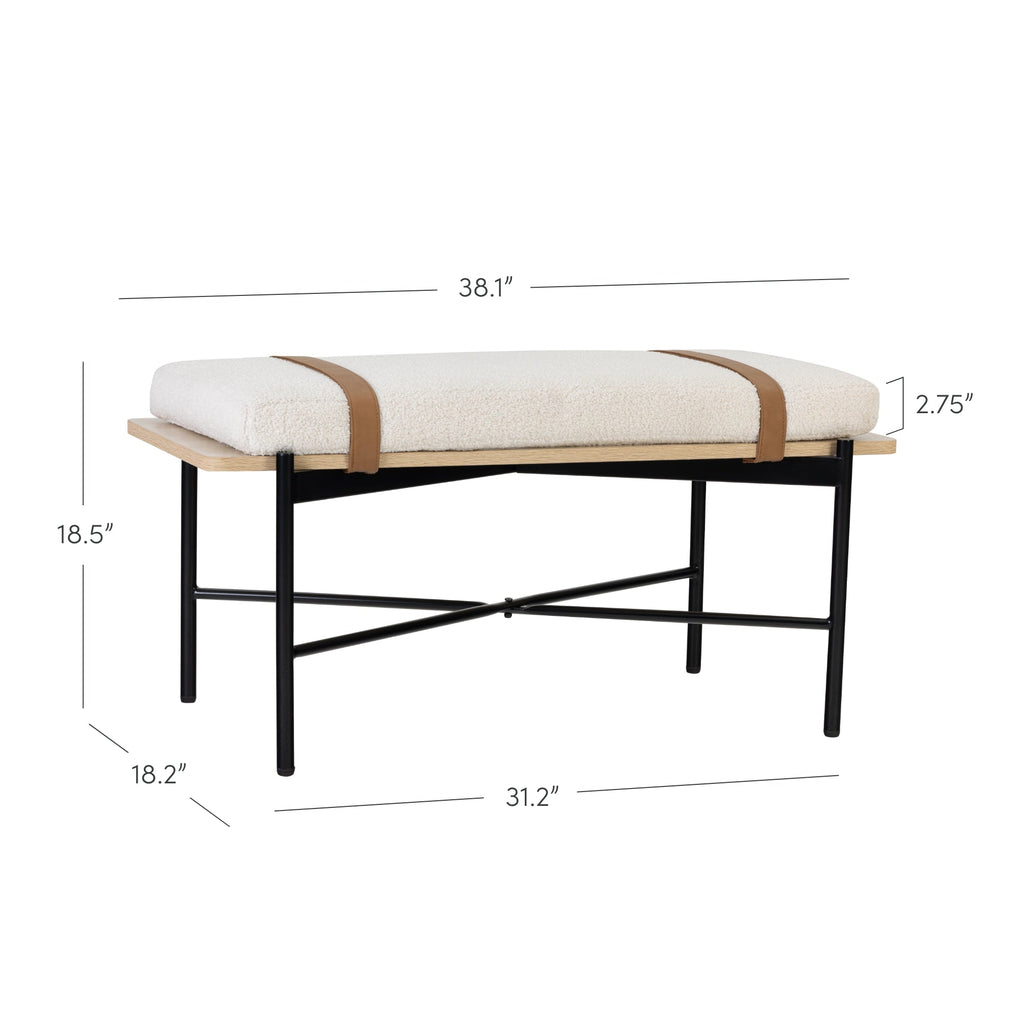 Decorative Throw Pillow, Boucle, Wood & Metal Removable Cushion Bench for Bedroom Styling and Living Room Decor image 7