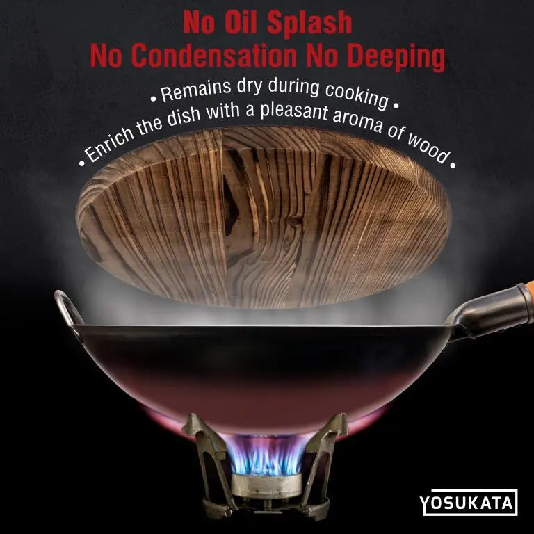 Stainless Steel Wok, 14" Carbonized Wooden Lid, Lightweight Design for Vegetables, Noodles and High-Heat Stovetop Cooking image 7