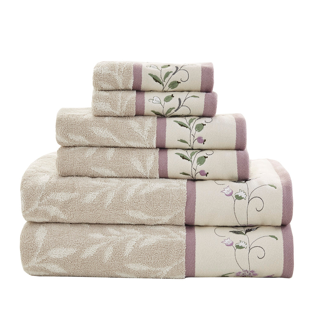 Bath Linen, Serene Embroidered Cotton Jacquard 6 Piece, Machine-Washable Care for Home Bathrooms and Everyday Care, 5 Color Options image 7