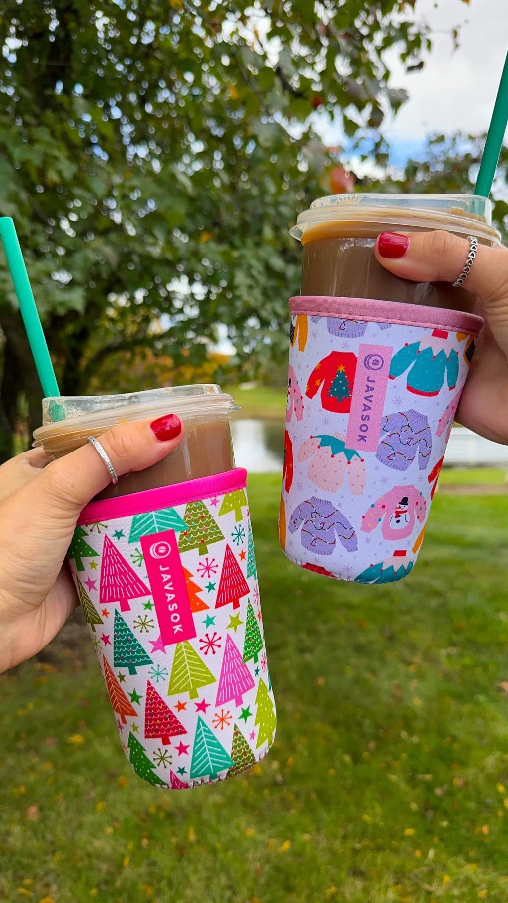 Reusable Cup Sleeve, Cozy Knits, Neoprene Construction for Iced Coffee, Cold Drinks and Condensation Control, 2 Size Options image 7