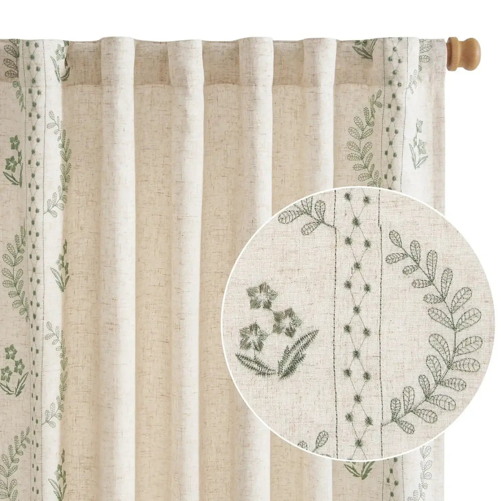 Window Curtain, Vintage Lined Embroidered Botanical Border for Windows, Room Styling and Everyday Privacy, 3 Sizes and 3 Colors image 7