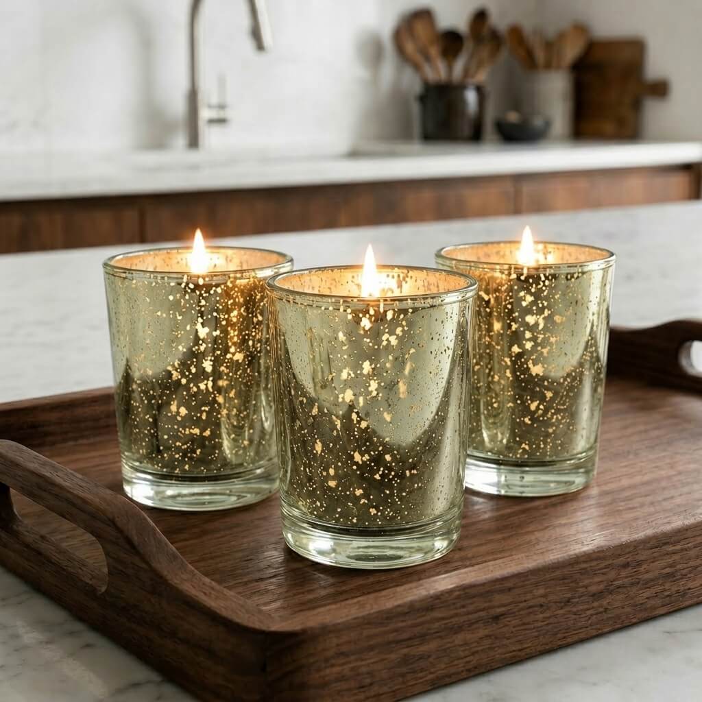 Decorative Candle, Richland Metallic Gold Mercury Votive Holders for Living Rooms, Bedrooms and Relaxing Evenings image 7