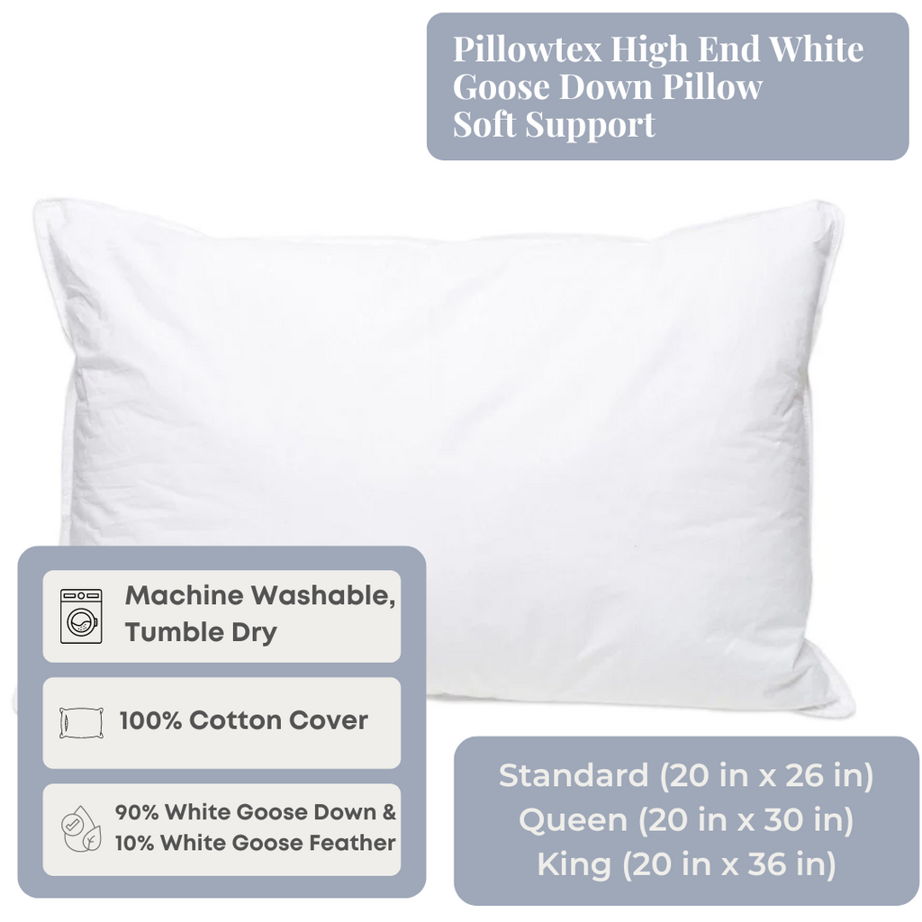 Bed Pillow, High End White Goose Down Soft Support for Sleeping, Reading and Bedroom Comfort, 3 Size Options image 7