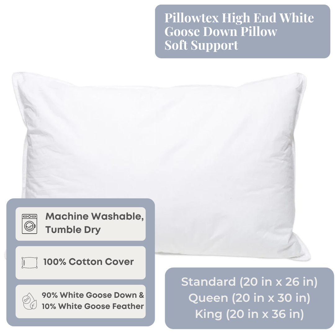 Bed Pillow, High End White Goose Down Soft Support for Sleeping, Reading and Bedroom Comfort, 3 Size Options image 7