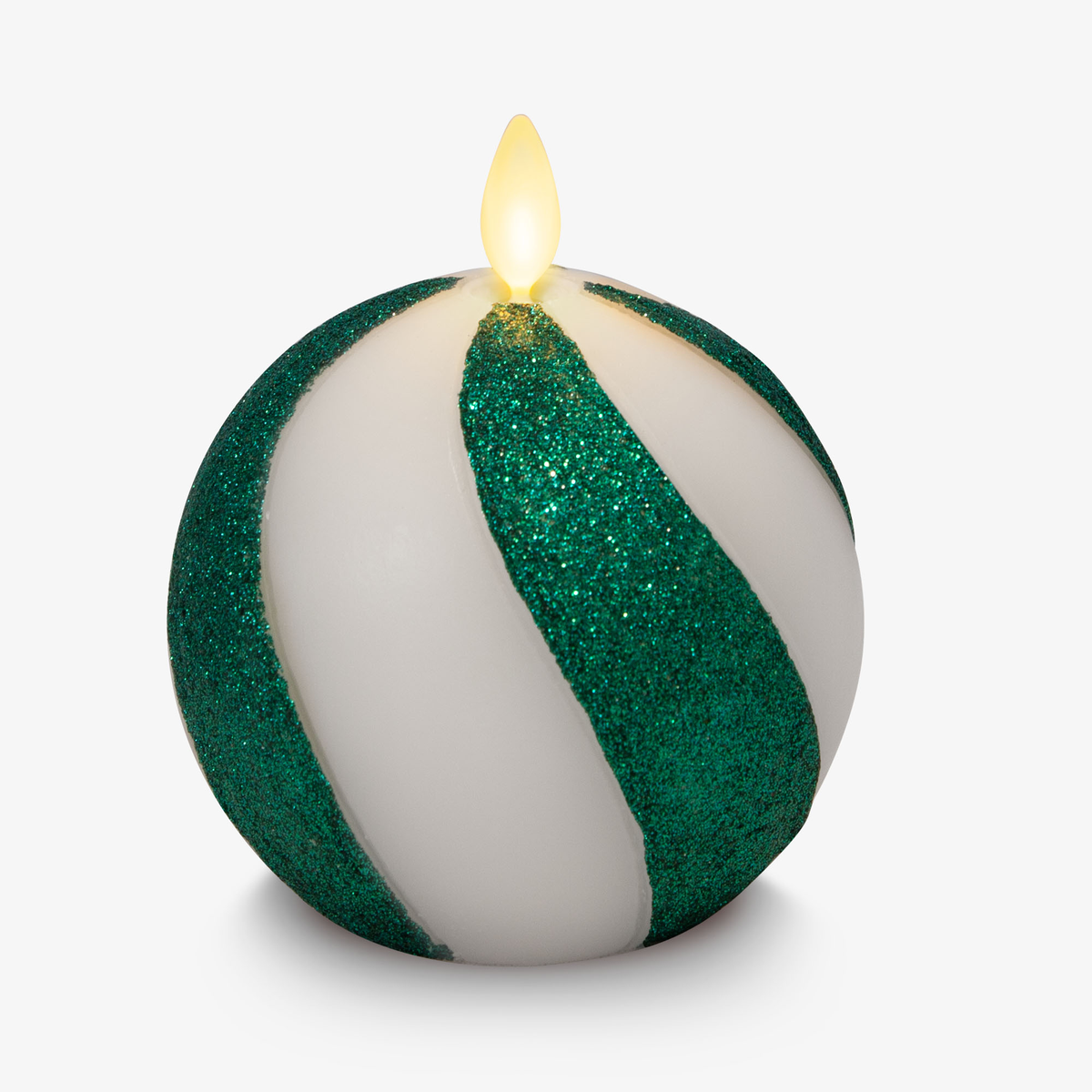 Flameless Candle, Green Candy Cane Glitter Stripe Sphere for Mantels, Entryways and Holiday Displays image 7
