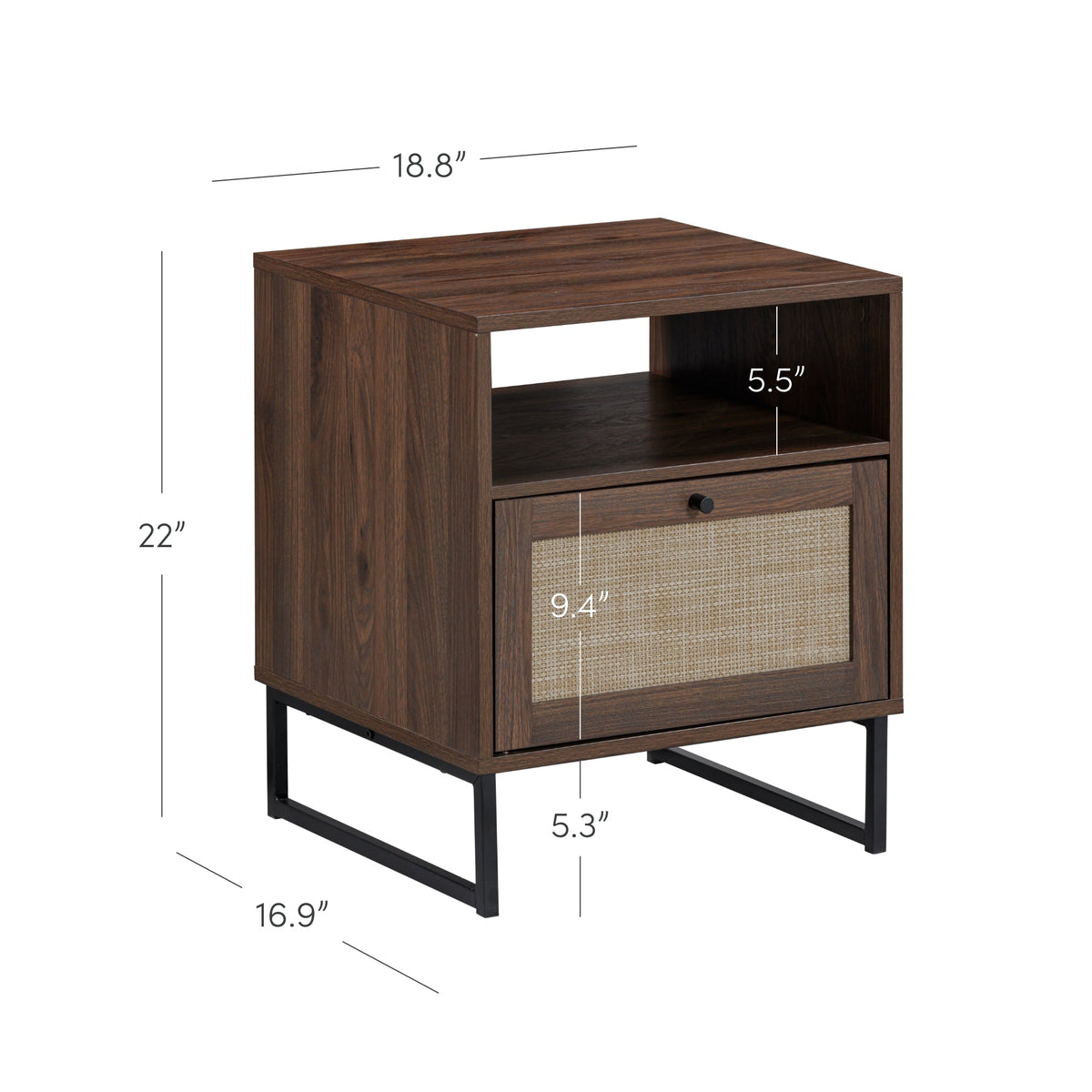 Nightstand, Rattan & Wood Storage Nightstands Walnut Set for Bedside Storage, Bedroom Organization and Guest Rooms image 7