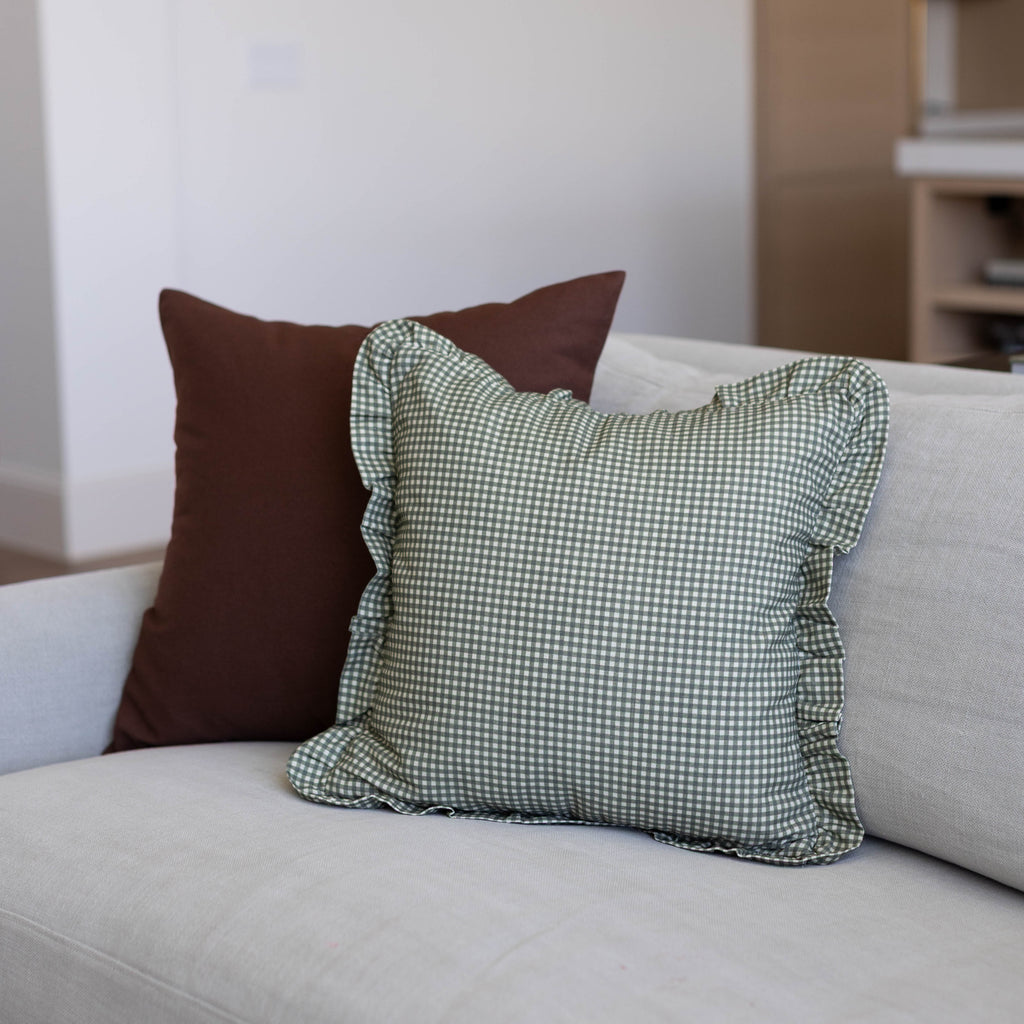 Decorative Pillow Cover Set, Green Mini Gingham Ruffle 18" 22" 26", Machine-Washable Care for Bedroom Styling and Living Room Decor image 7