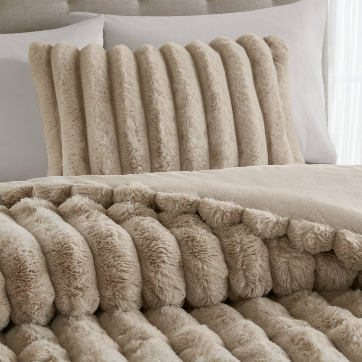 Bed Comforter, Jasmine Ultrasoft Faux Fur Ribbed Set, Lightweight Design for Year-Round Bedroom Comfort and Restful Sleep image 7