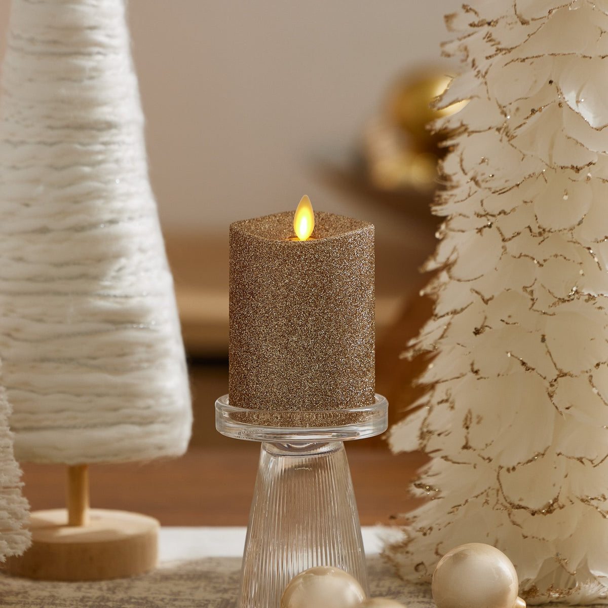 Flameless Candle, Gold Glitter Pillar for Bedrooms, Living Rooms and Everyday Candlelight Ambience, 2 Size Options image 7