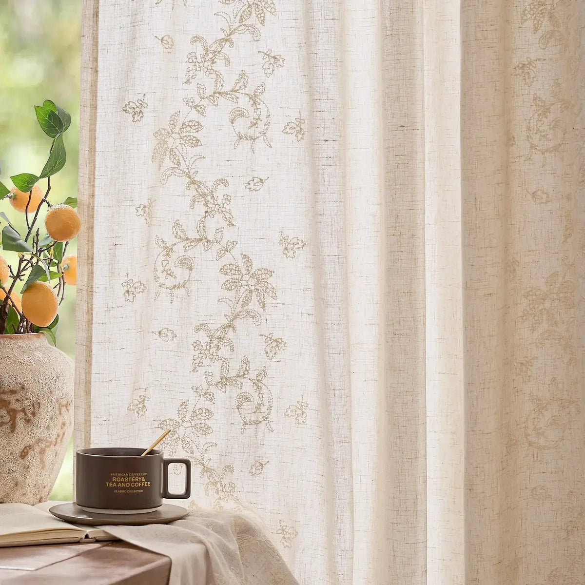 Window Curtain, Embroidered Vine Linen Blend Curtains (2, Machine-Washable Care for Bedrooms, Living Rooms and Home Privacy image 7