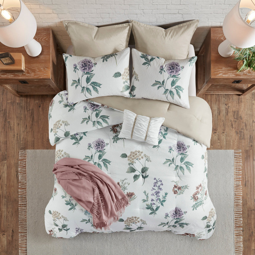 Bed Comforter, Zennia 7 Piece Printed Seersucker Set, Machine-Washable Care for Year-Round Bedroom Comfort and Restful Sleep image 7