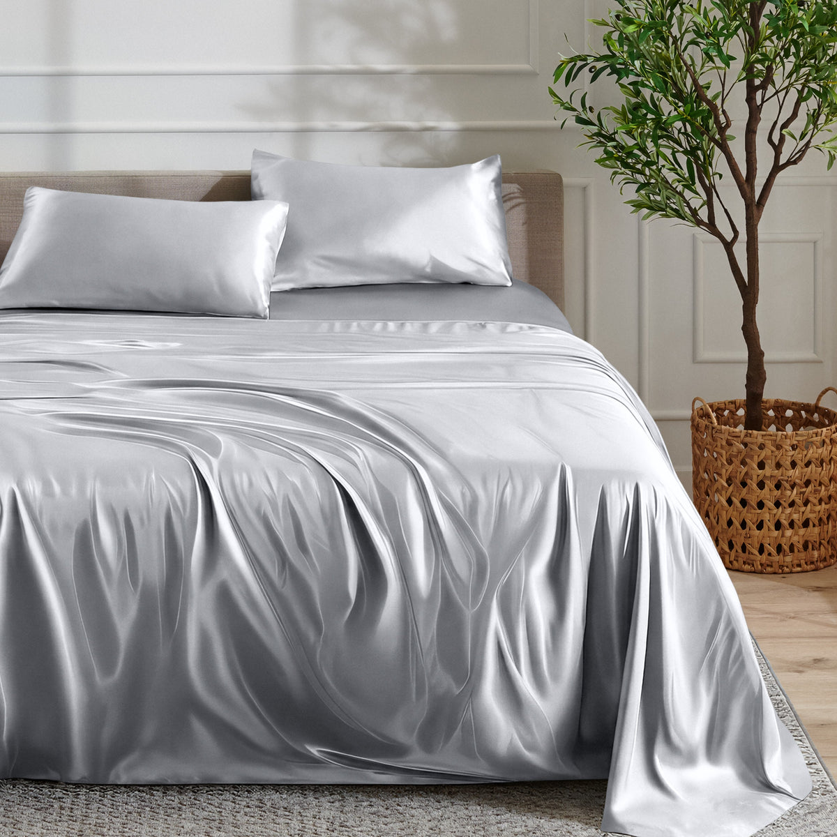 Bed Sheet Set, Satin for Everyday Bedroom Comfort and Guest Rooms, 7 Sizes and 6 Colors, Designed for Everyday Home Use image 7