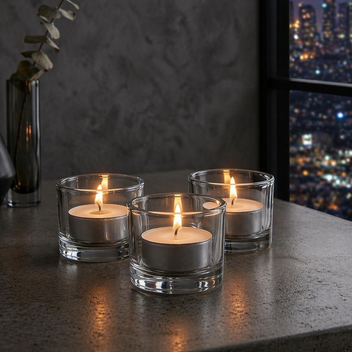 Tealight Candle Holder Set, 12 Pack, Clear Glass Construction, Round Shape for Tabletop Candle Displays and Home Decorating image 7