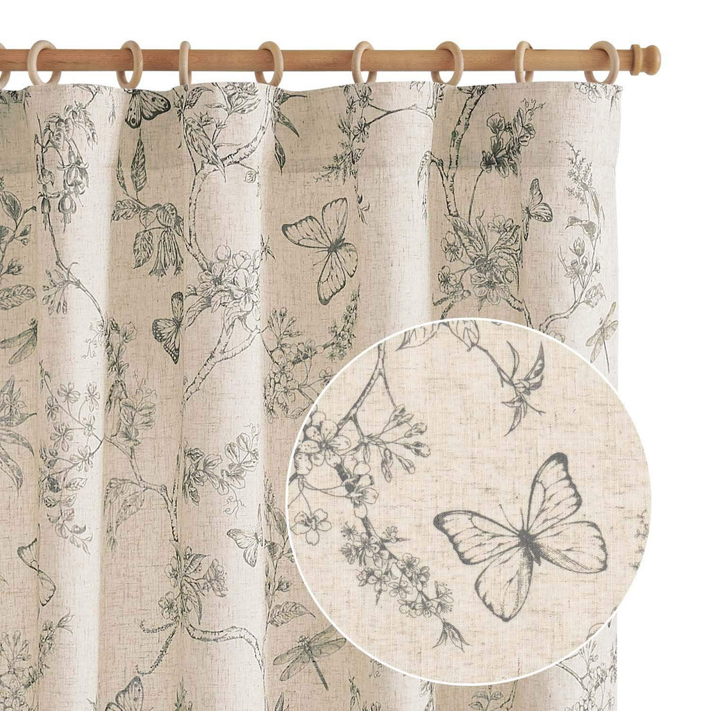 Window Curtain, Floral Butterfly Linen Blend Lined Curtains (2 for Windows, Room Styling and Everyday Privacy, 3 Sizes and 5 Colors image 7