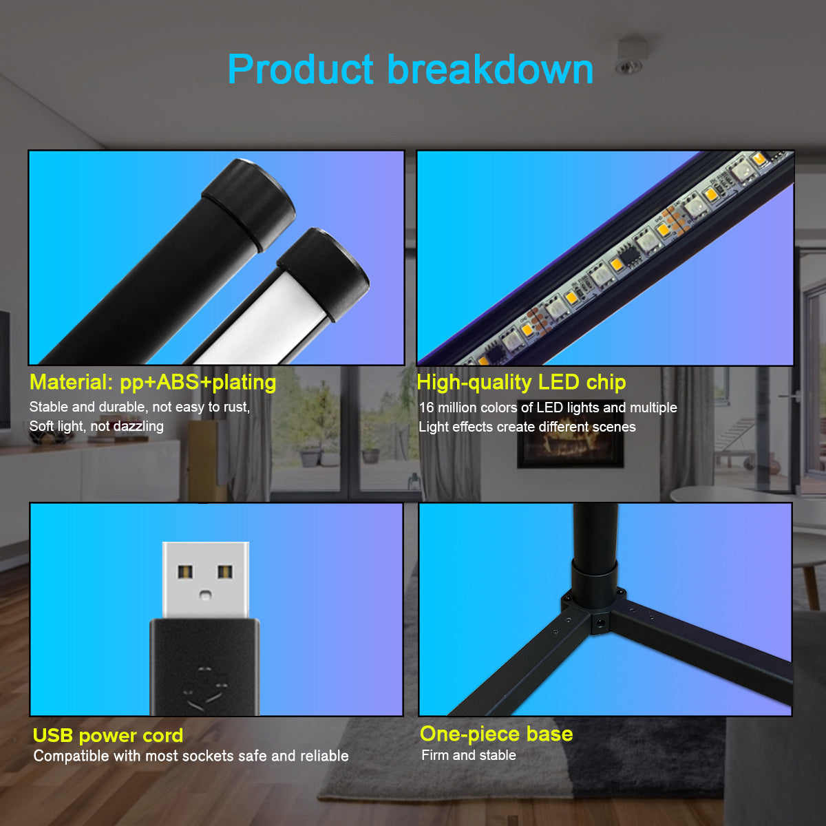 Home Lighting, Modern RGB Corner Floor Lamp GT050 for Desks, Side Tables and Warm Room Lighting, 2 style Options image 7