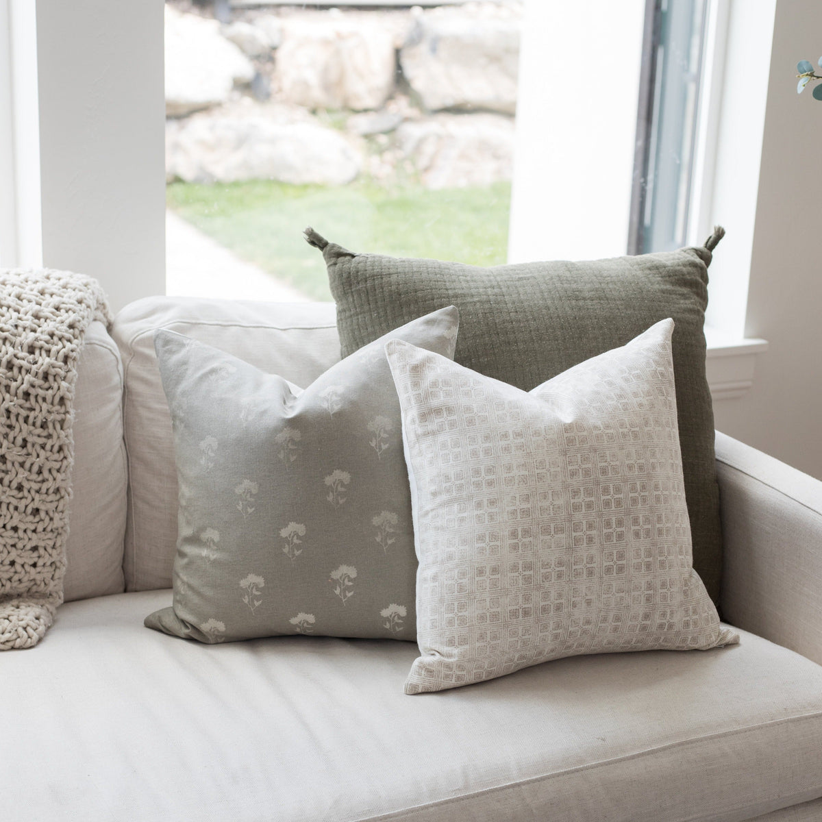 Decorative Pillow Cover Set, Fleur Gray Floral 18" 22" 24", Machine-Washable Care for Bedroom Styling and Living Room Decor, 3 Size Options image 7