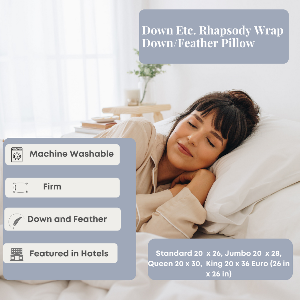 Bed Pillow, Etc. Rhapsody Wrap Feather Featured at Many, Machine-Washable Care for Everyday Sleep and Guest Room Bedding, 4 Size Options image 7