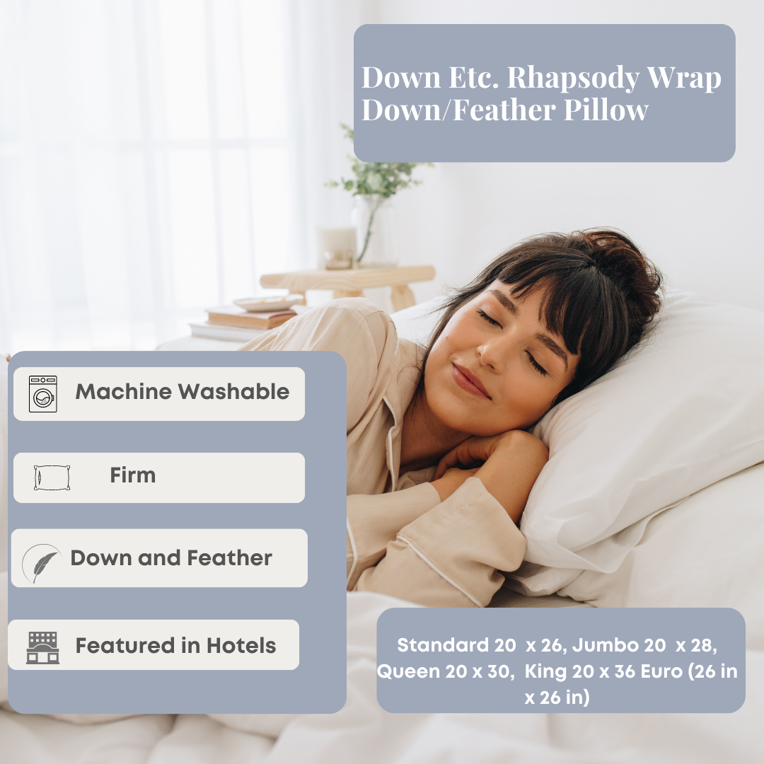 Bed Pillow, Etc. Rhapsody Wrap Feather Featured at Many, Machine-Washable Care for Everyday Sleep and Guest Room Bedding, 4 Size Options image 7