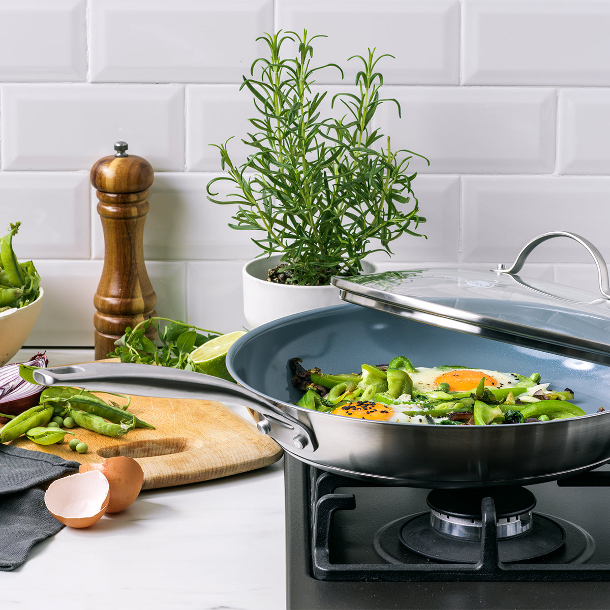 Kitchen Cookware, Ceramic Nonstick Stainless Steel 10 Piece Set, Dishwasher-Safe Care for Everyday Meals and Home Cooking image 7