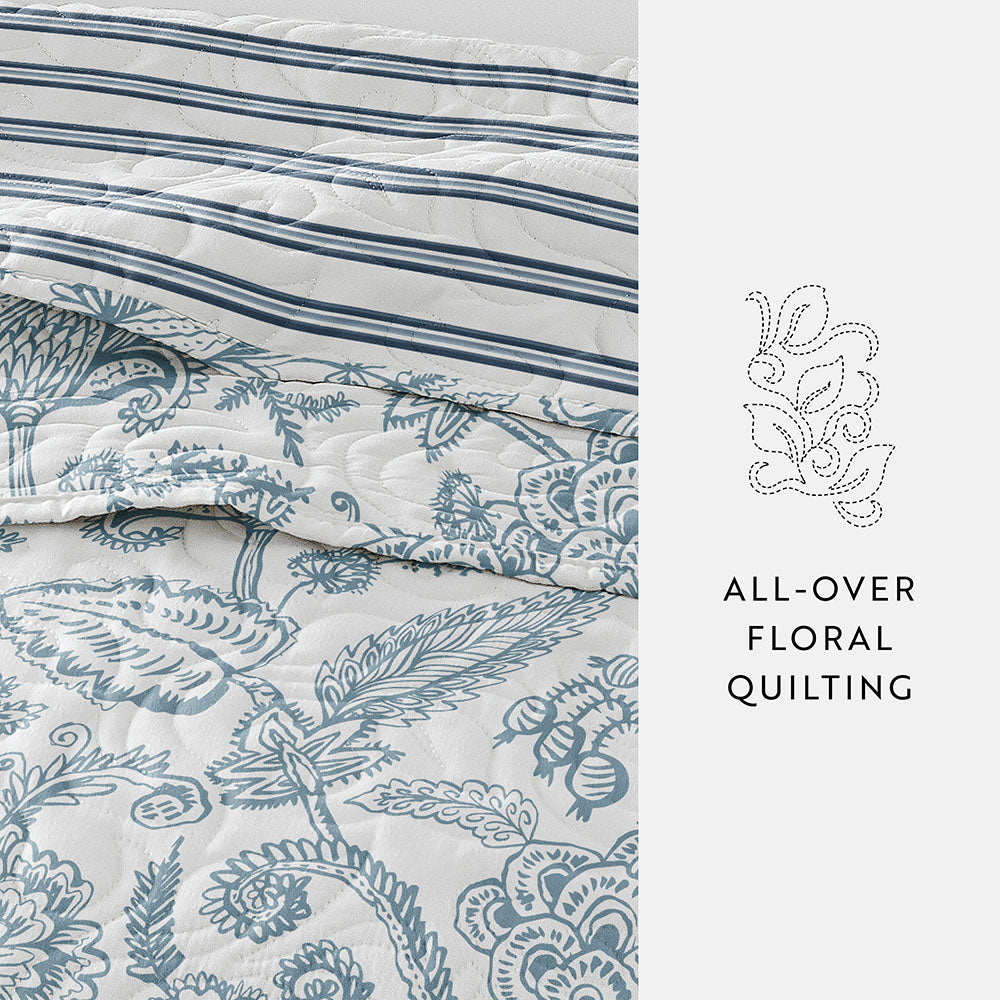 Bed Quilt, Jacobean Stripe Reversible Quilted Coverlet for Bedroom Layering and Everyday Bedding, 3 Size Options image 7