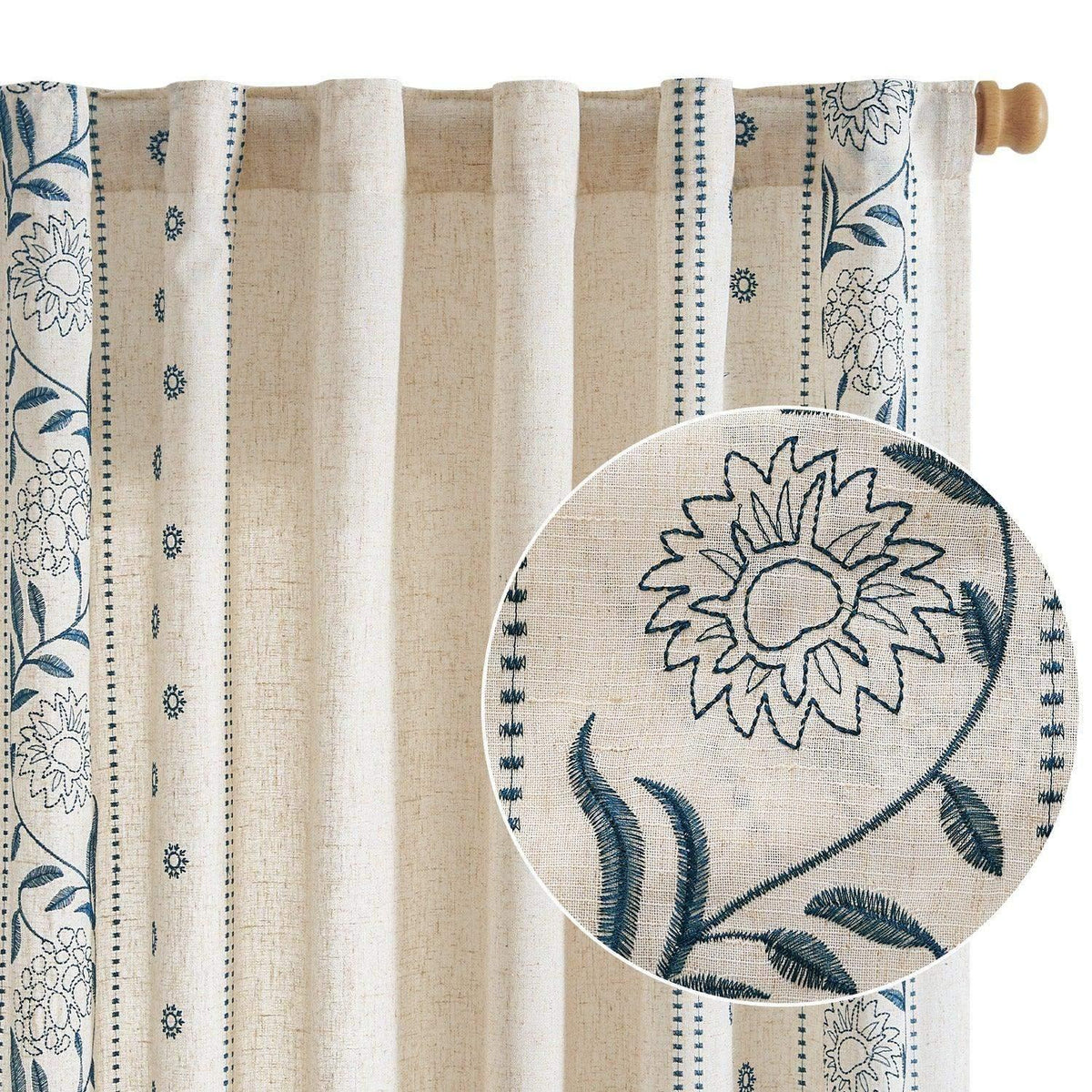 Window Curtain, Hydrangea Embroidered Linen Curtains (2 for Bedrooms, Living Rooms and Home Privacy, 6 Sizes and 6 Colors image 7
