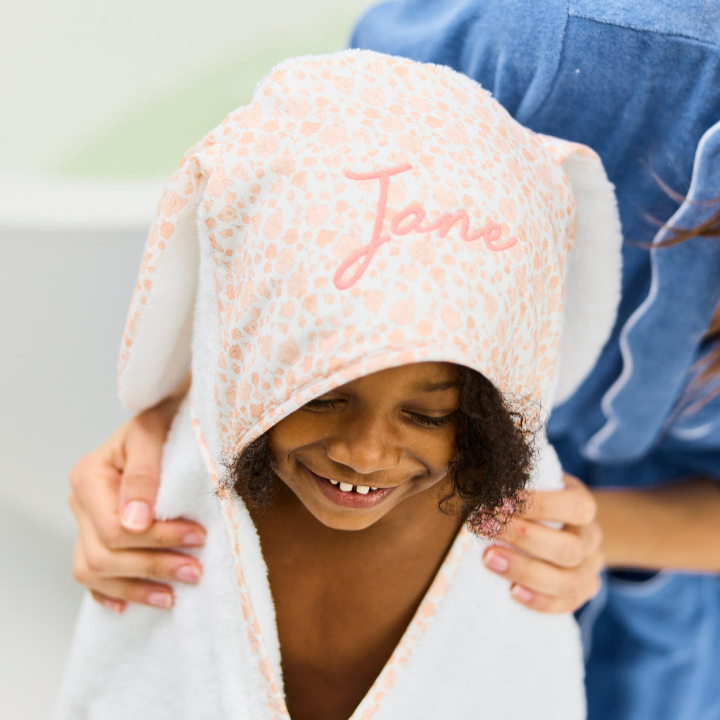 Kids Hooded Towel, Percale Bunny Ears and Piped Edges for Kids Bath Routines, Bathroom Drying and Everyday Towel Use, 2 Color Options image 7