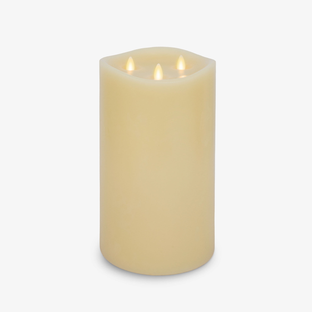Flameless Candle, Ivory Tri Flame Grand Pillar Melted Top for Mantels, Entryways and Holiday Displays, 2 Size Options image 7