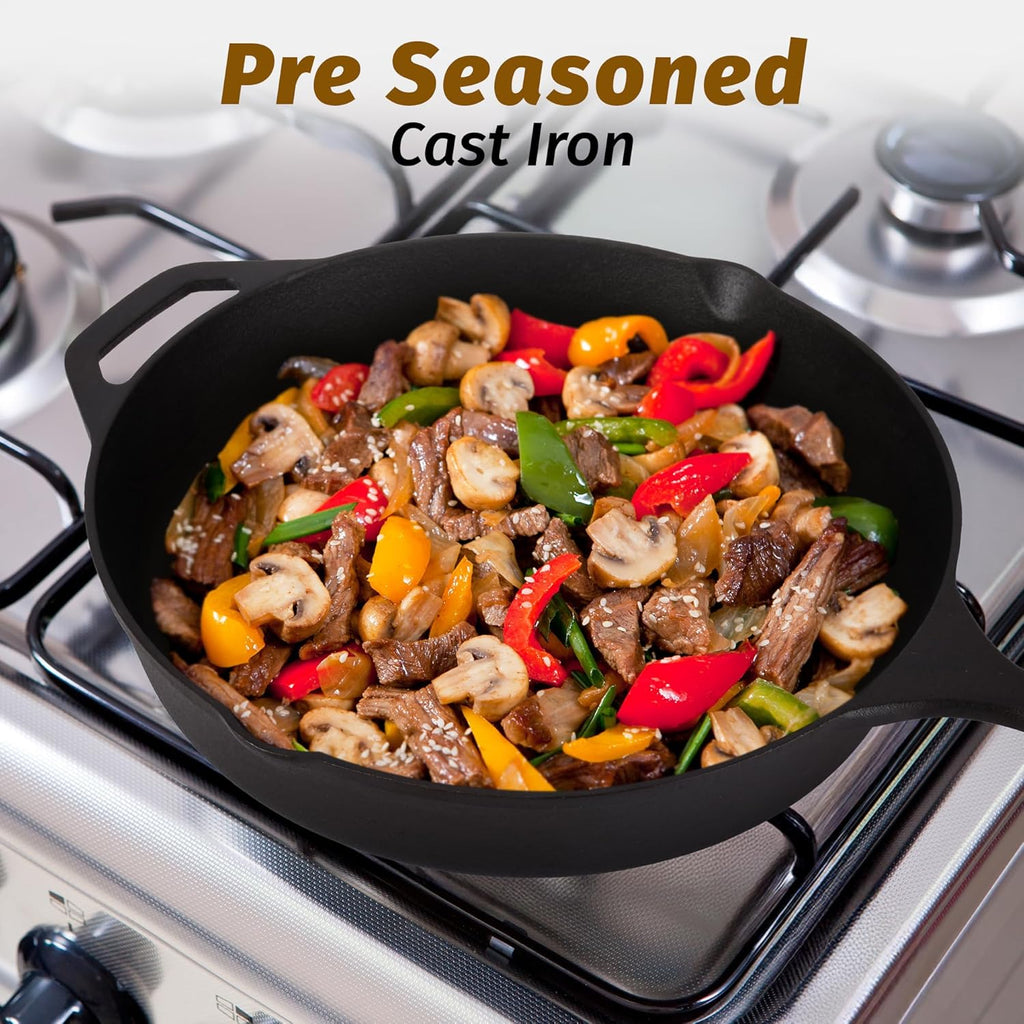 Stainless Steel Fry Pan, Pre Seasoned Cast Iron Skillet for Searing, Sautéing and Everyday Meal Prep, 2 Size Options image 7