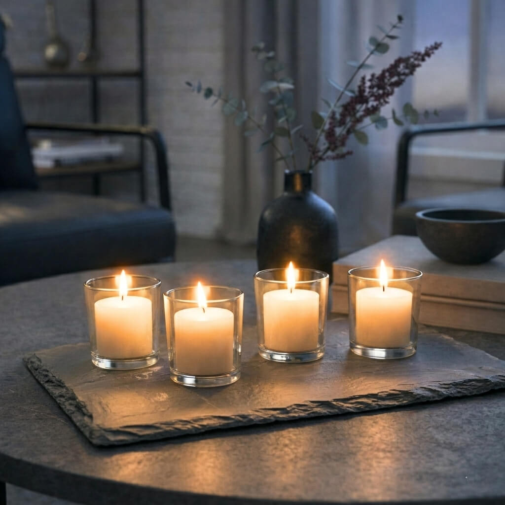 Votive Candle Set, Ivory Vanilla Scented 10 Hour 72 Pack, Cotton Wicks for Tabletop Candle Displays and Home Decorating image 7