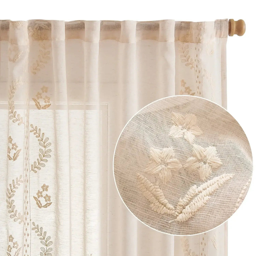 Window Curtain, Embroidered Floral Sheer Curtains (2 Panels) for Windows, Room Styling and Everyday Privacy, 3 Sizes and 3 Colors image 7
