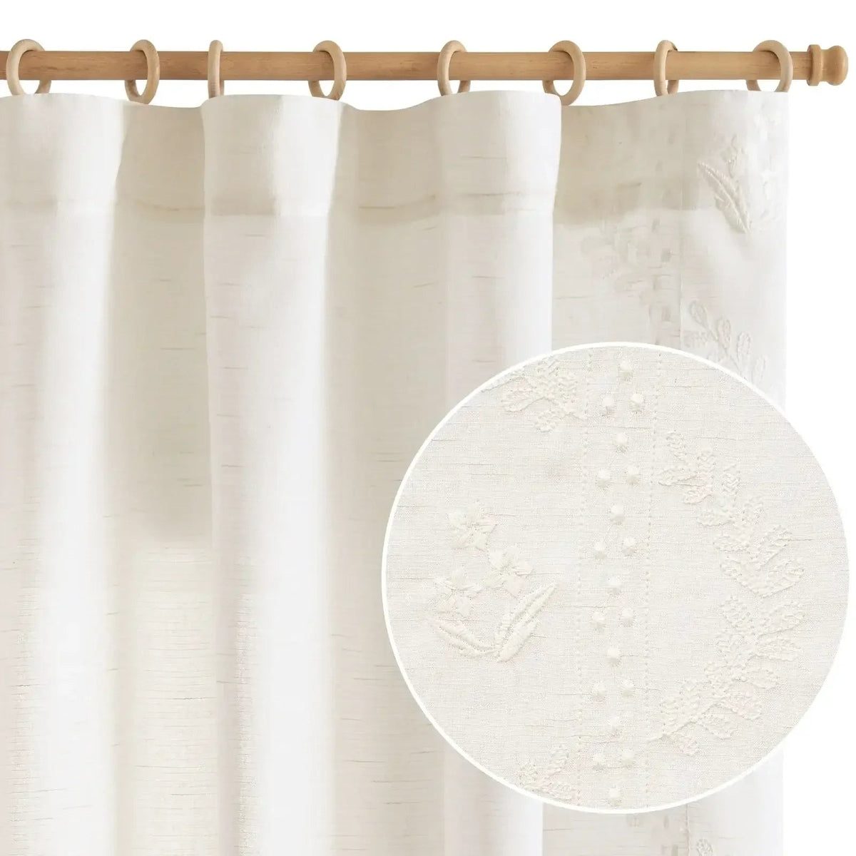 Window Curtain, Embroidered Vine Floral Linen Curtains (2, Lightweight Design for Bedrooms, Living Rooms and Home Privacy image 7