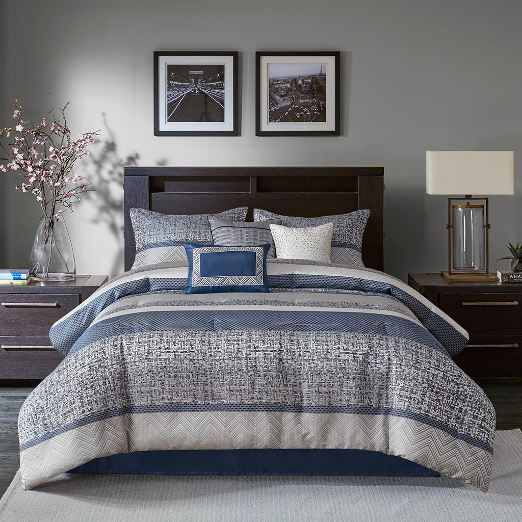 Bed Comforter, Rhapsody 7 Piece Jacquard Set, Machine-Washable Care for Year-Round Bedroom Comfort and Restful Sleep, 3 Sizes and 3 Colors image 7