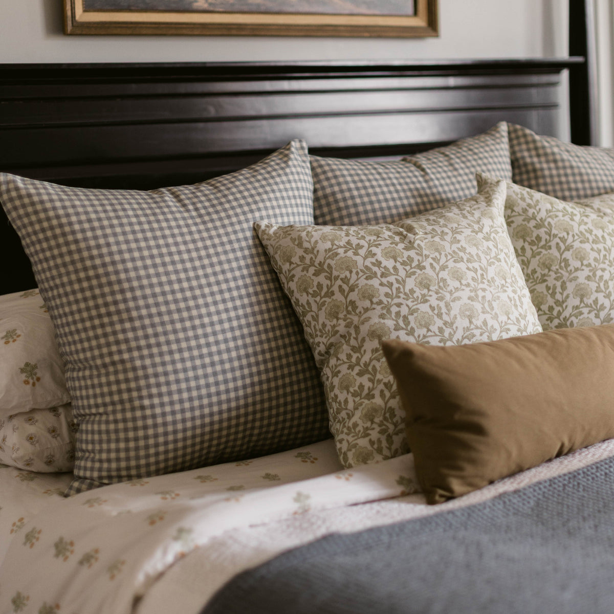 Decorative Pillow Cover Set, Dusty Blue Gingham 18" 20" 22" 26" 12x20", Machine-Washable Care for Sofas, Beds and Living Room Accents image 7