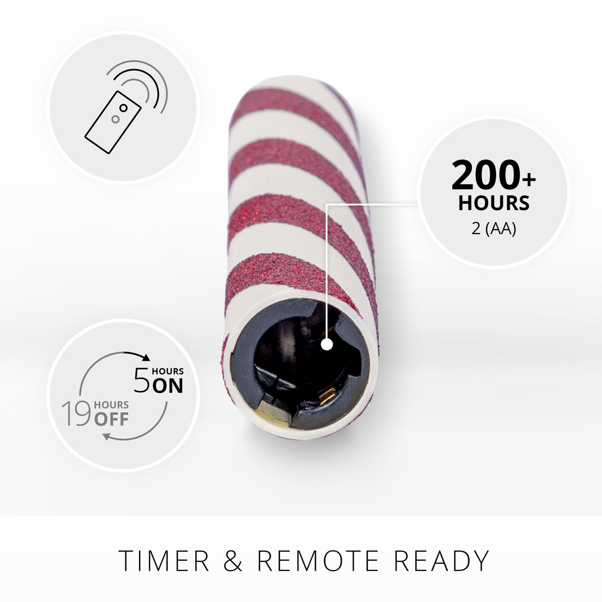 Flameless Candle, Red Candy Cane Glitter Stripe White Tapers Set for Mantels, Entryways and Holiday Displays image 7