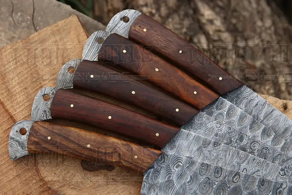 Chef Knife Set, Black Rose Damascus 5 Piece & Leather Roll for Home Kitchens, Food Prep and Cooking image 7