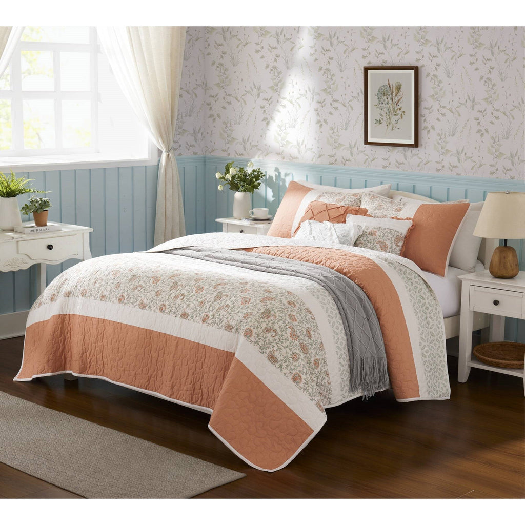 Cozy Throw Blanket, Dawn 6 Piece Cotton Percale Quilt Set, Machine-Washable Care for Sofas, Beds and Relaxing at Home, 2 Sizes and 5 Colors image 7