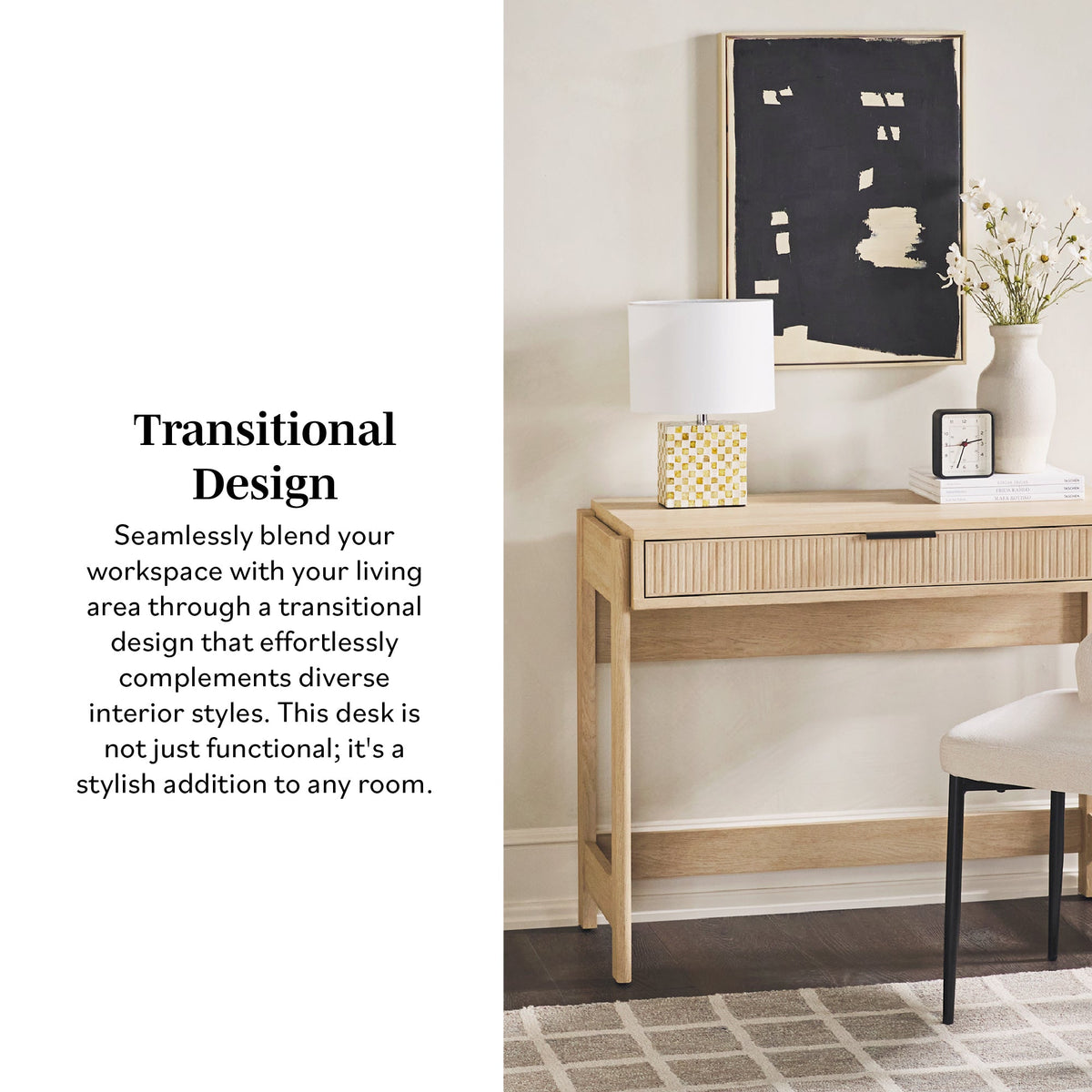 Computer Desk, Holmes Modern Scandinavian Reeded Writing for Home Offices, Computer Work and Study Spaces, 2 Color Options image 8