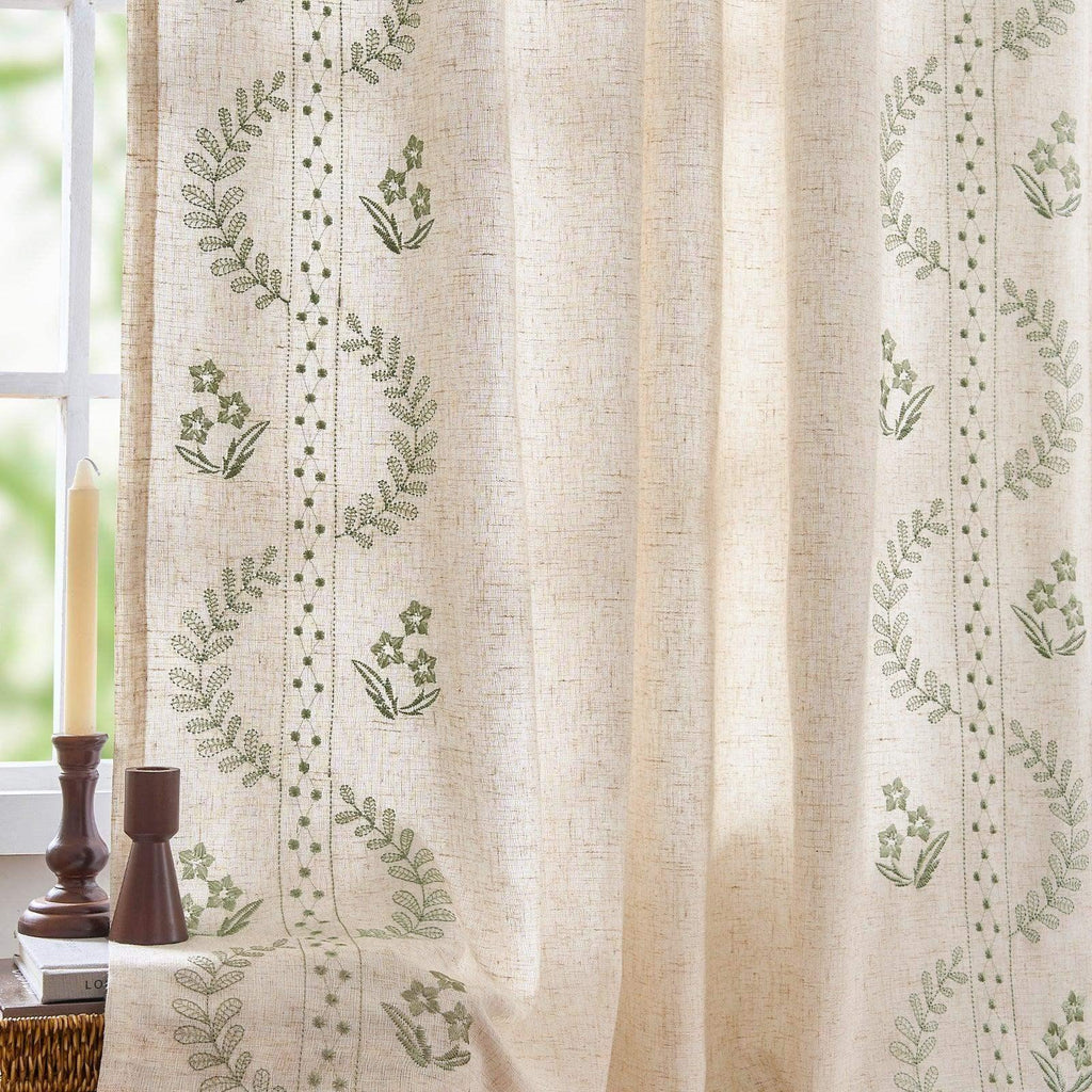 Window Curtain, Vintage Lined Embroidered Botanical Border for Windows, Room Styling and Everyday Privacy, 3 Sizes and 3 Colors image 8