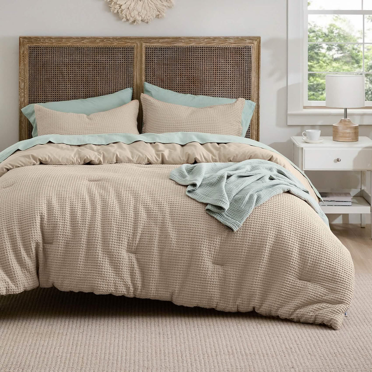 Bed Comforter, Cotton Waffle Weave Set, Breathable Construction for Everyday Bedding and Comfortable Sleep, 5 Sizes and 12 Colors image 8