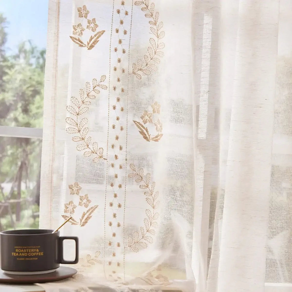 Window Curtain, Embroidered Floral Sheer Curtains (2 Panels) for Windows, Room Styling and Everyday Privacy, 3 Sizes and 3 Colors image 8