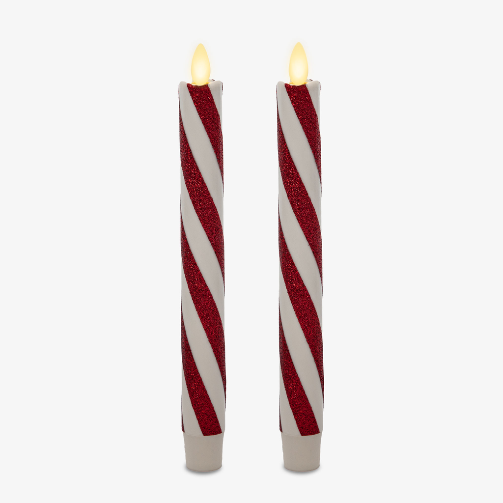 Flameless Candle, Red Candy Cane Glitter Stripe White Tapers Set for Mantels, Entryways and Holiday Displays image 8
