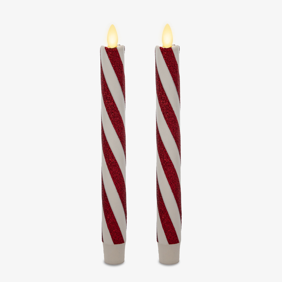Flameless Candle, Red Candy Cane Glitter Stripe White Tapers Set for Mantels, Entryways and Holiday Displays image 8