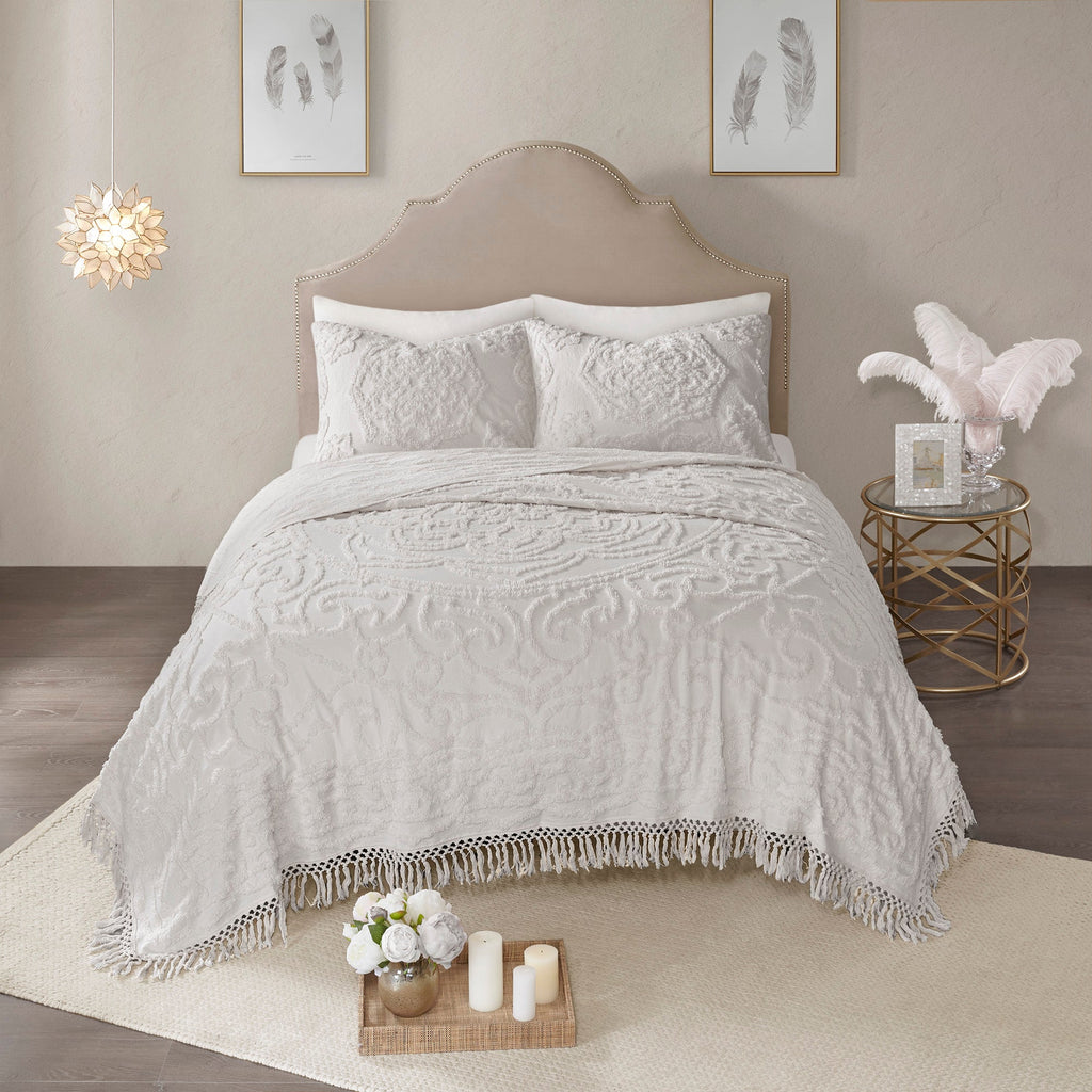 Bed Quilt, Laetitia Tufted Cotton Chenille Medallion, Machine-Washable Care for Bedroom Layering and Everyday Bedding, 3 Size Options image 8
