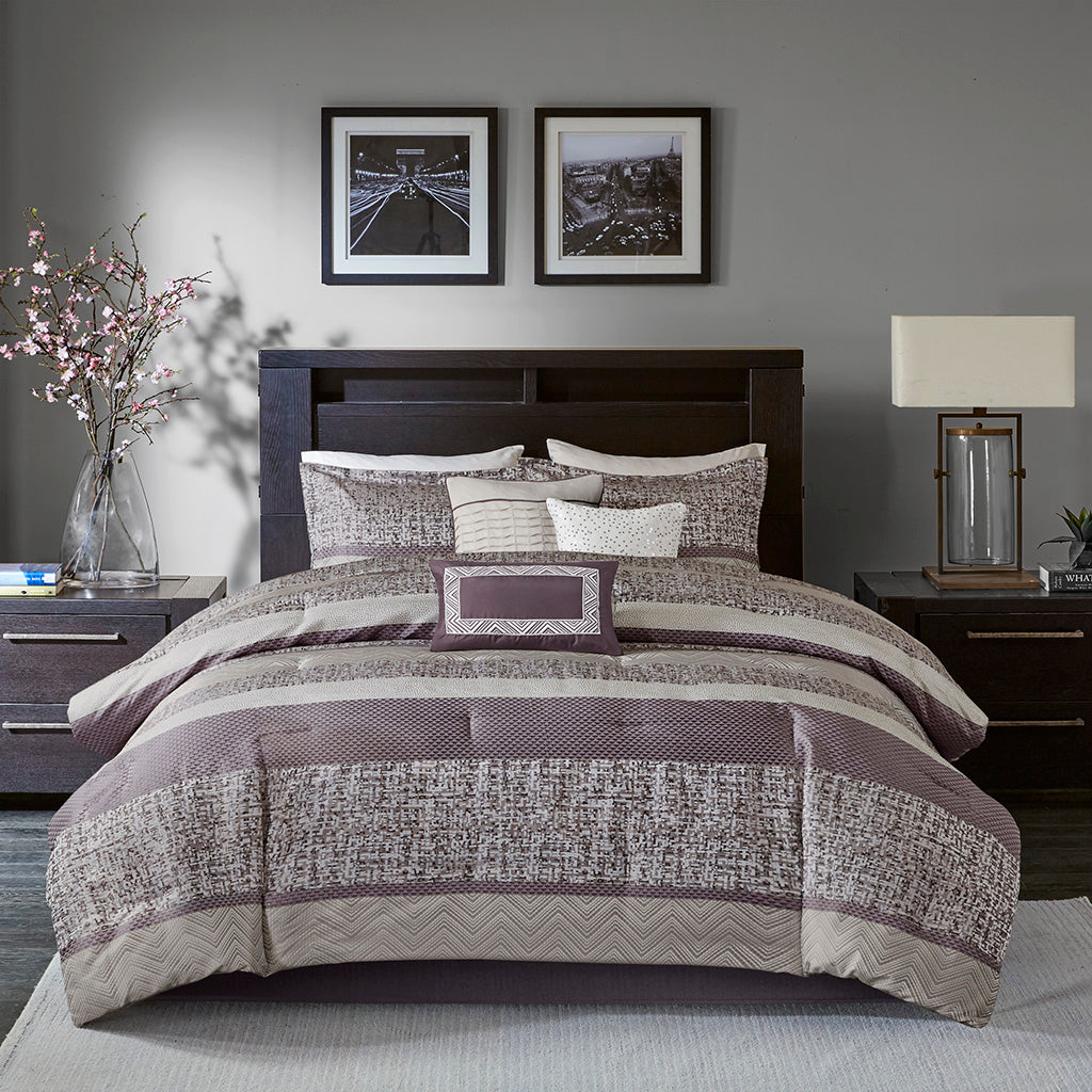 Bed Comforter, Rhapsody 7 Piece Jacquard Set, Machine-Washable Care for Year-Round Bedroom Comfort and Restful Sleep, 3 Sizes and 3 Colors image 8