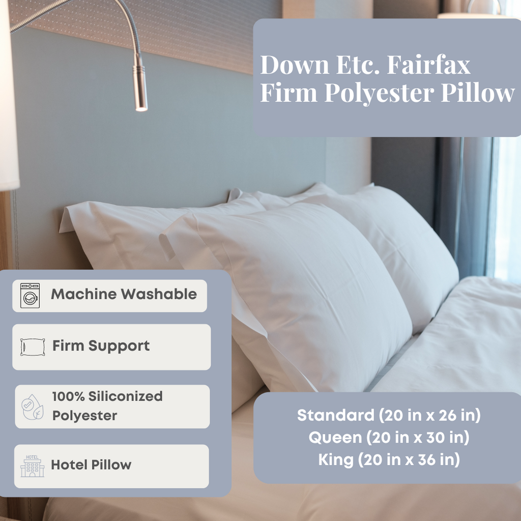 Bed Pillow, Etc. Fairfax Firm Polyester, Hypoallergenic Comfort for Sleeping, Reading and Bedroom Comfort, 4 Size Options image 8